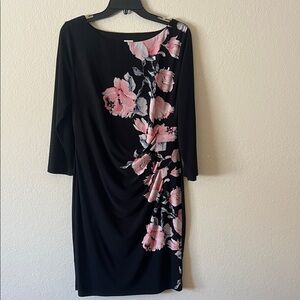 Anne Klein Elegant Black Dress with Pink Floral Design